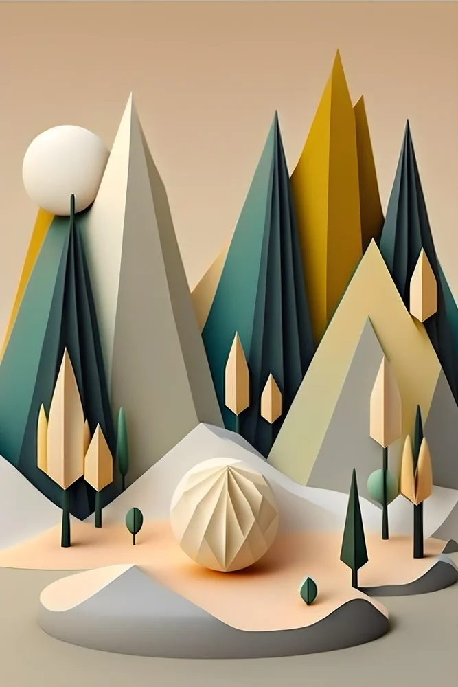 Tablou canvas: Peisaj Abstract cu Munți Geometrici - Thumbnail 2