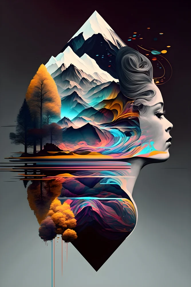 Tablou canvas: Profil Abstract cu Elemente Naturale - Thumbnail 2