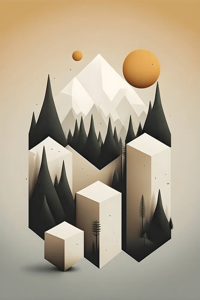 Tablou canvas: Peisaj Montan Abstract cu Geometrie - Thumbnail 2