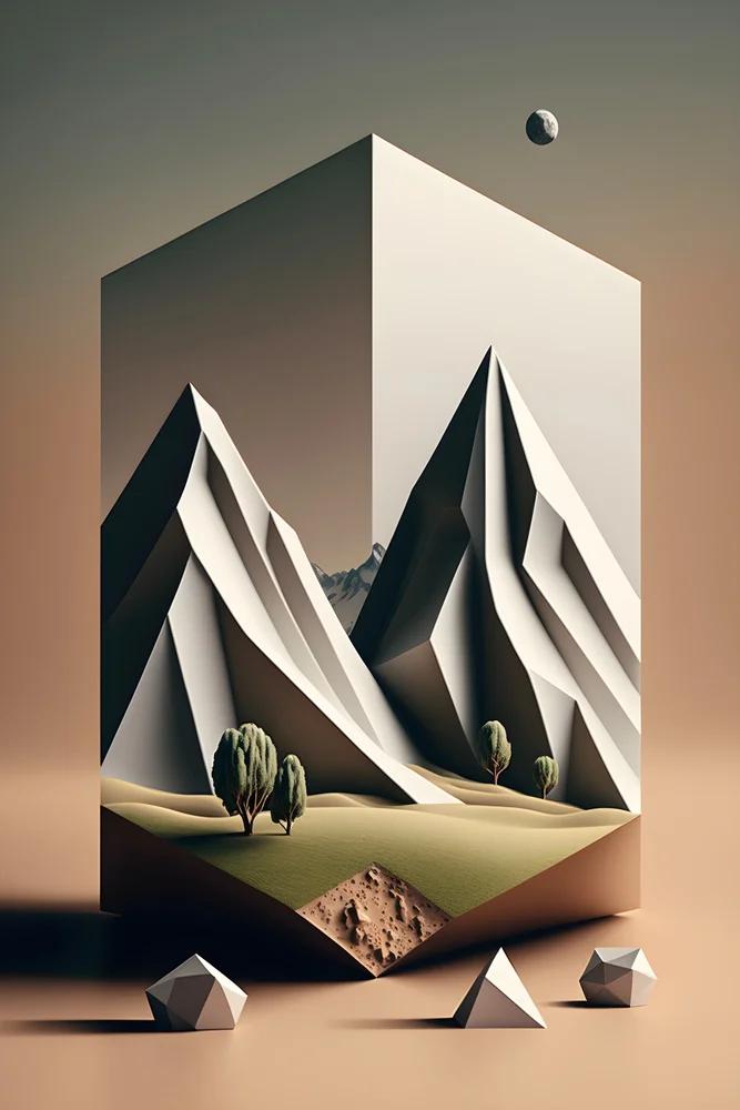 Tablou canvas: Peisaj Abstract 3D cu Munți și Copaci - Thumbnail 2