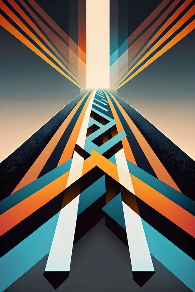 Tablou canvas: Geometrie Dinamică în Portocaliu și Albastru - Thumbnail 2