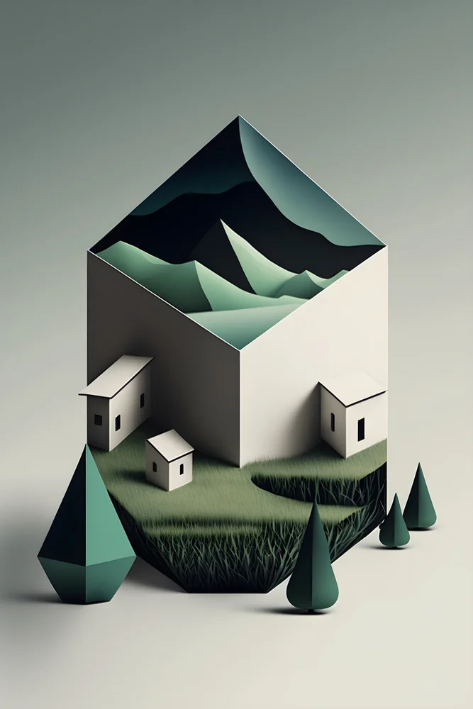 Tablou canvas: Peisaj Montan Abstract Cubic - Thumbnail 2