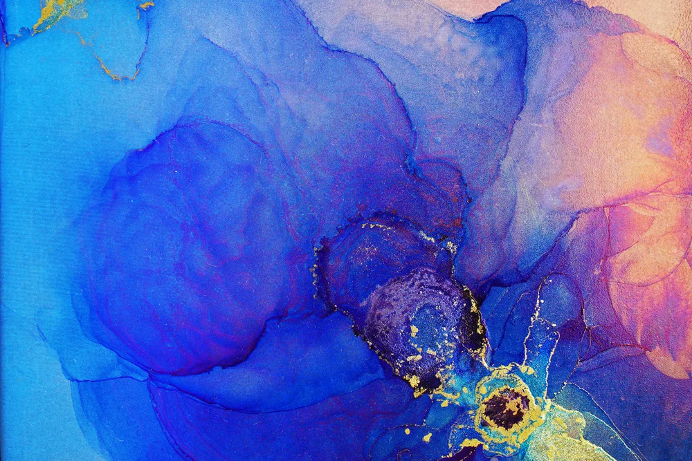 Tablou canvas: Albastru și Auriu Abstract Fluid - Thumbnail 2