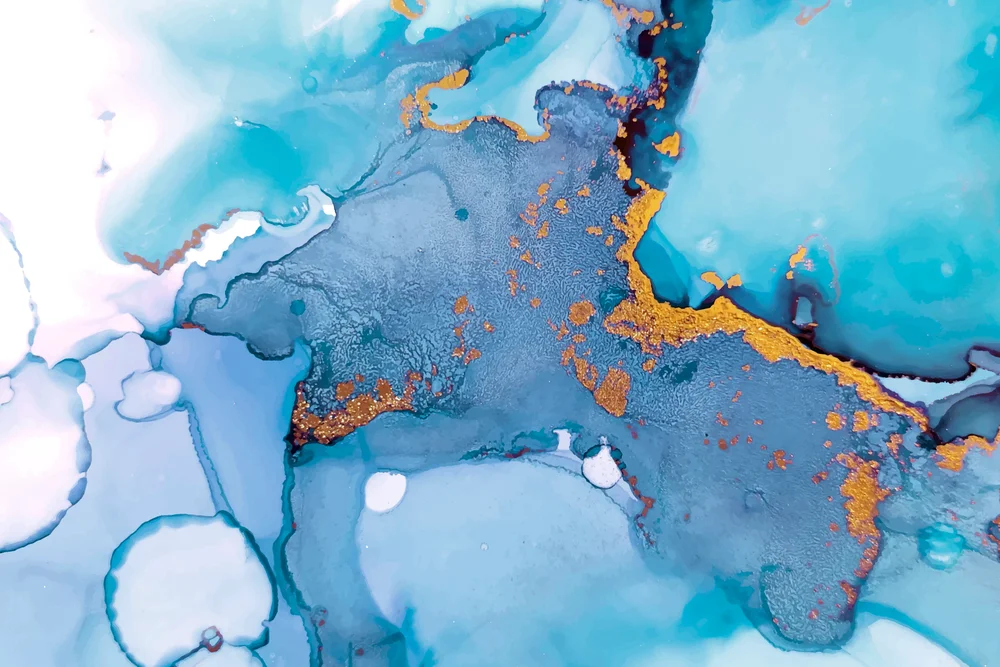 Tablou canvas: Compoziție Albastru și Auriu Abstract - Thumbnail 2