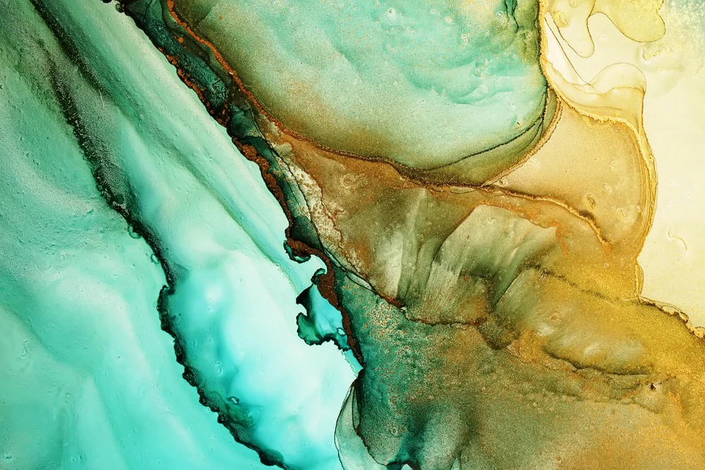 Tablou canvas: Compoziție Abstractă în Tonuri de Turcoaz și Auriu - Thumbnail 2