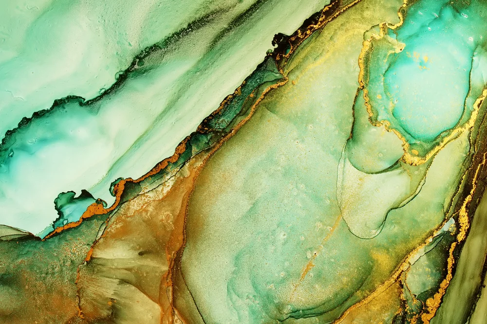 Tablou canvas: Compoziție Fluidă în Tonuri de Verde și Aur - Thumbnail 2