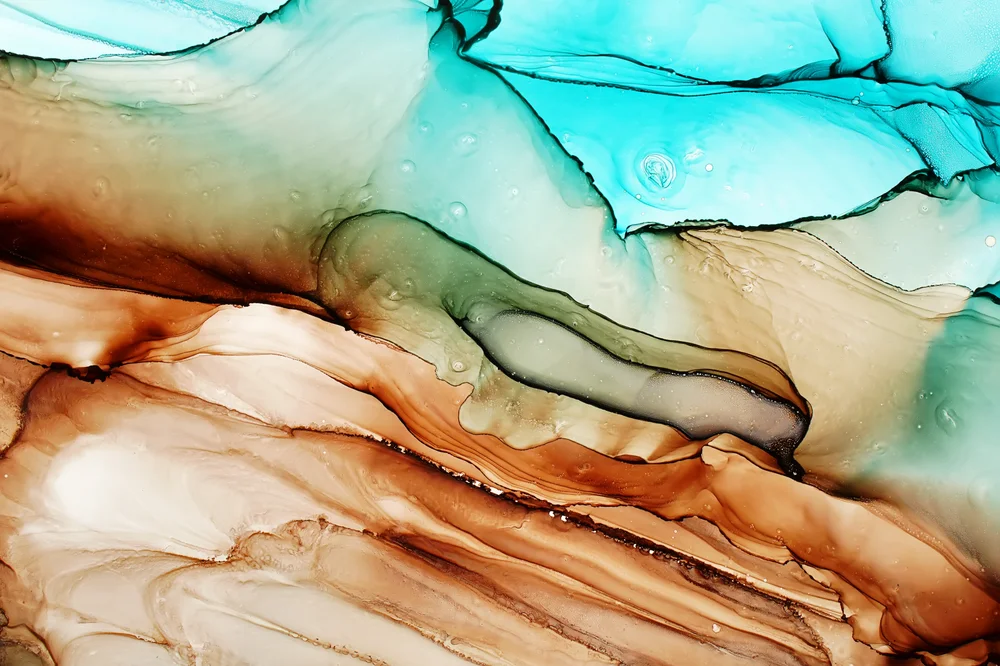 Tablou canvas: Peisaj Abstract în Tonuri Pământii și Turcoaz - Thumbnail 2