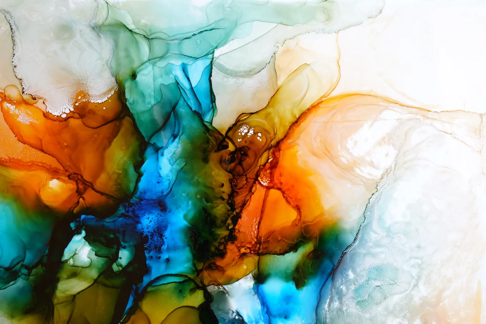 Tablou canvas: Compoziție Fluidă în Tenta Portocalie și Albastru - Thumbnail 2