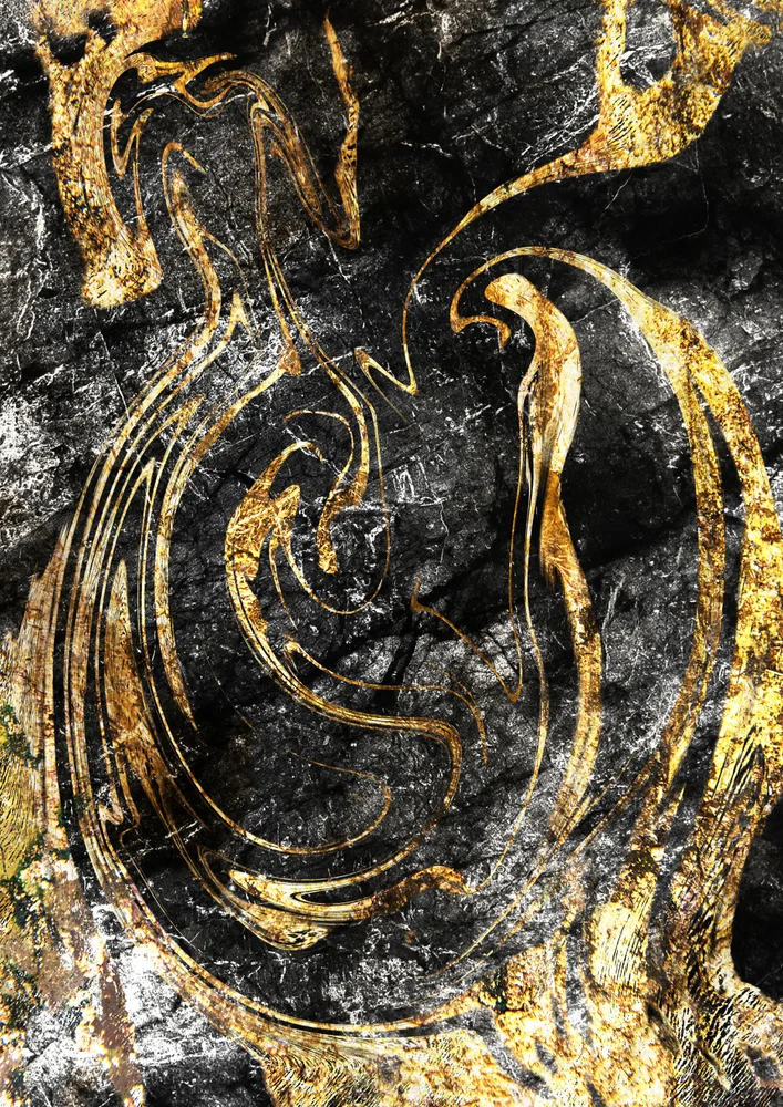 Tablou canvas: Spirale Aurii pe Fundal Negru Texturat - Thumbnail 2