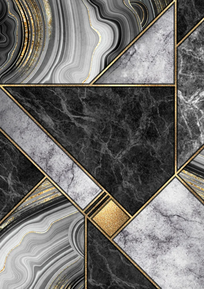 Tablou canvas: Geometrie Abstractă în Tonuri de Gri și Auriu - Thumbnail 2