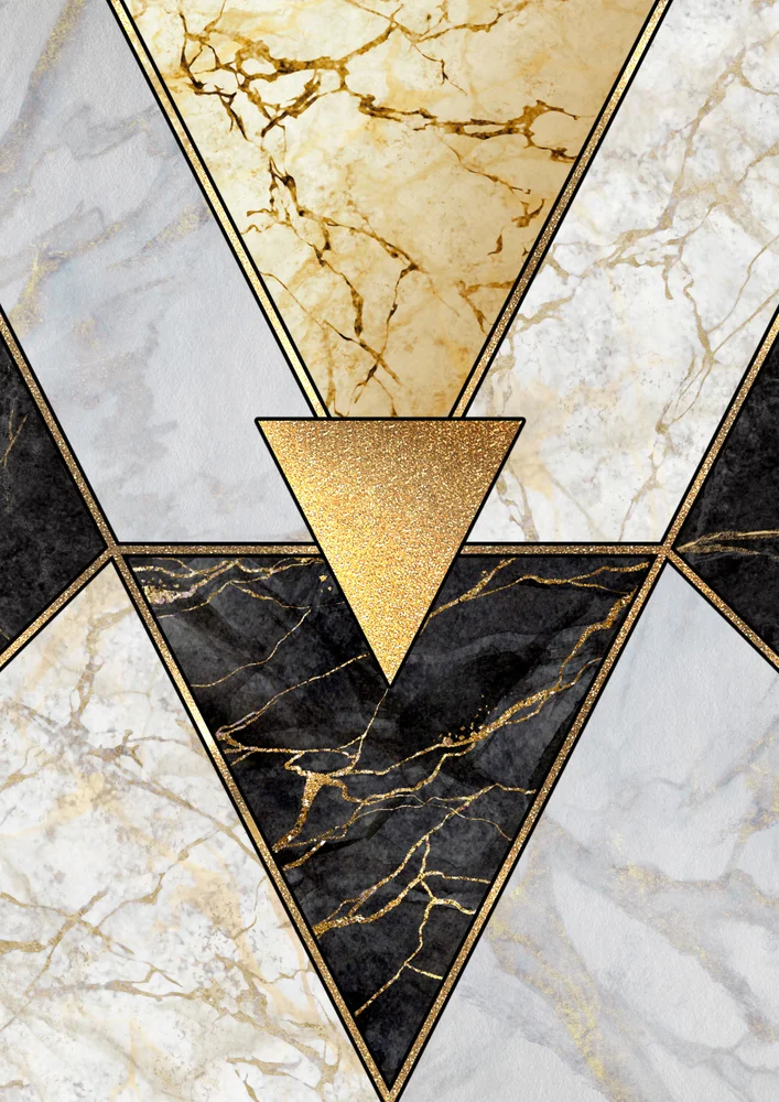 Tablou canvas: Model Geometric cu Marmură și Auriu - Thumbnail 2