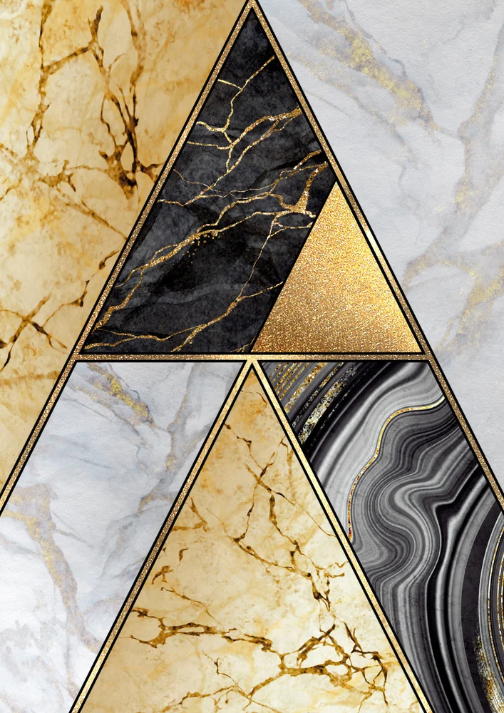 Tablou canvas: Triunghiuri și Texturi Marmură și Auriu - Thumbnail 2