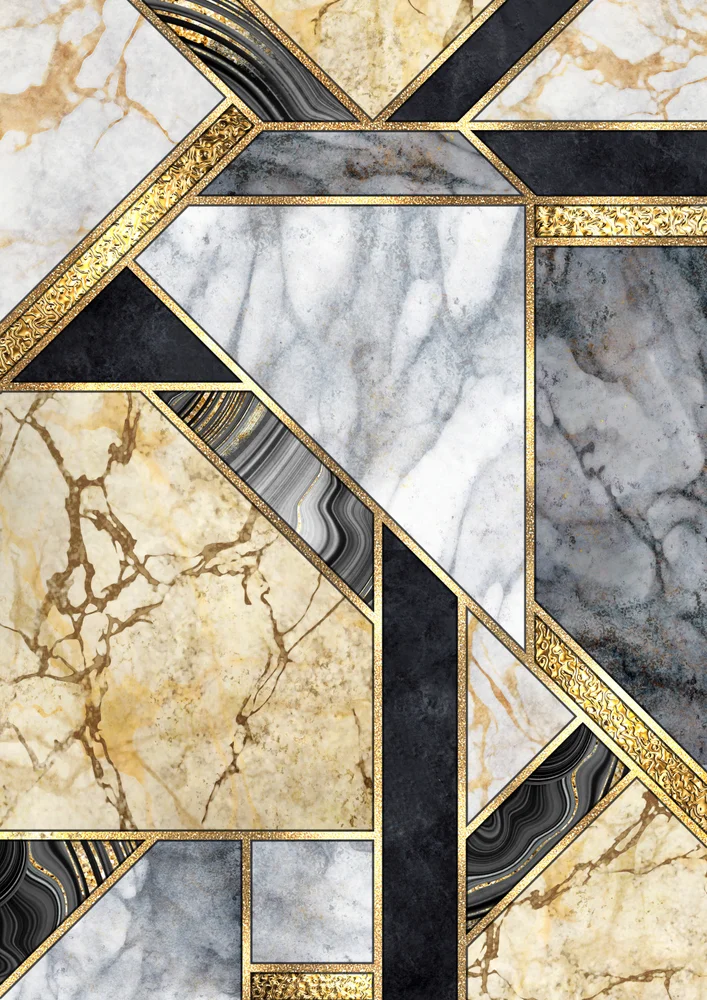 Tablou canvas: Geometrie Marmură cu Accente Aurii - Thumbnail 2