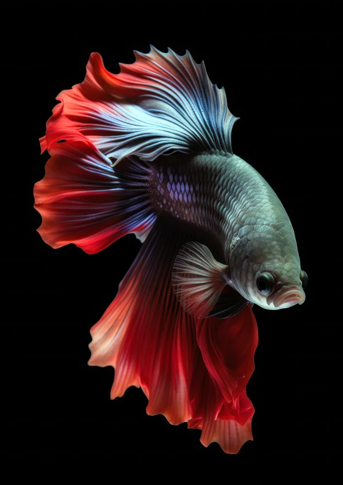 Tablou canvas: Pește Betta în Tonuri Roșii și Albastre - Thumbnail 2