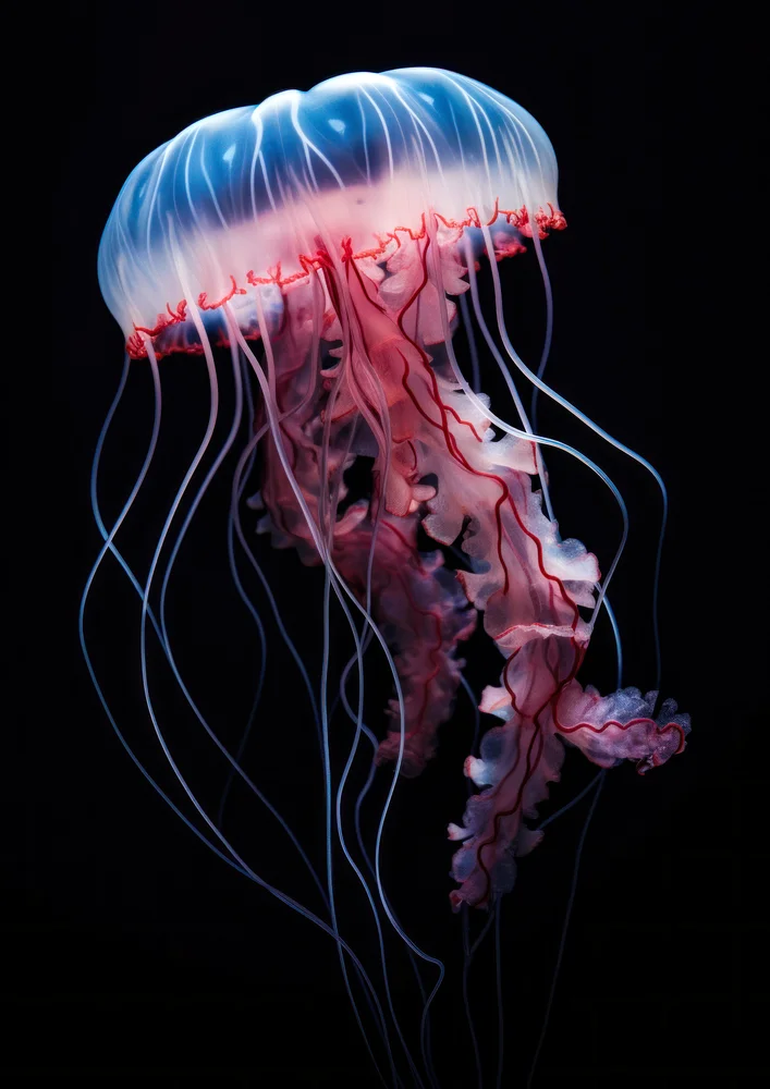 Tablou canvas: Meduză în Tonuri de Albastru și Roșu - Thumbnail 2