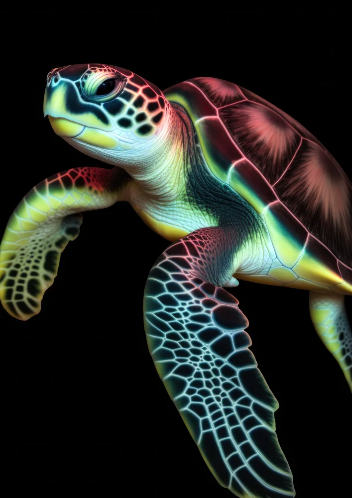 Tablou canvas: Broască Țestoasă în Culori Neon - Thumbnail 2