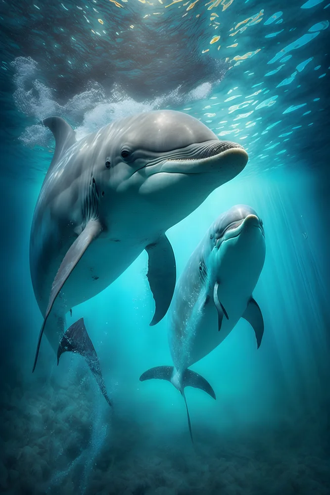 Tablou canvas: Delfini Înotând în Lumina Oceanului - Thumbnail 2