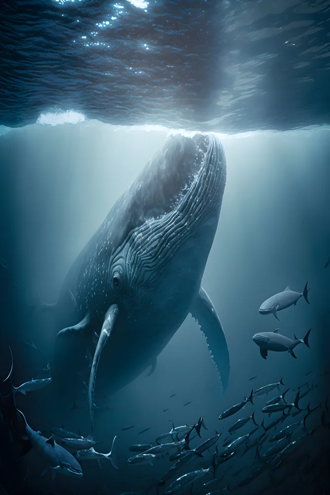 Tablou canvas: Balena Albastră Înconjurată de Pești - Thumbnail 2