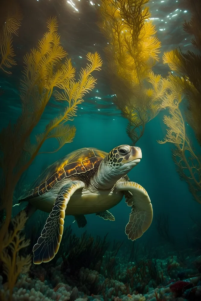 Tablou canvas: Broască Țestoasă Printre Alge Subacvatice - Thumbnail 2