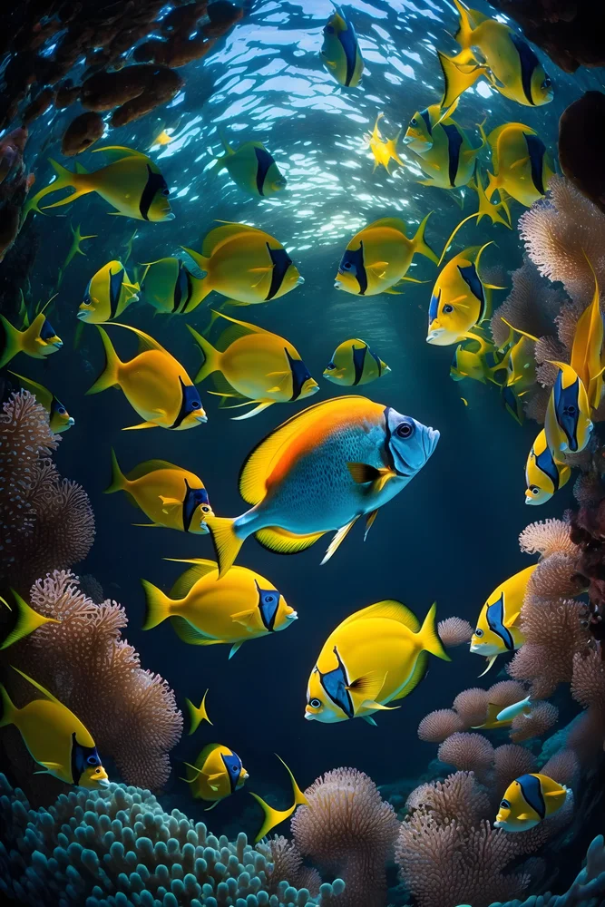 Tablou canvas: Dansul Peștilor Galbeni în Adâncuri - Thumbnail 2