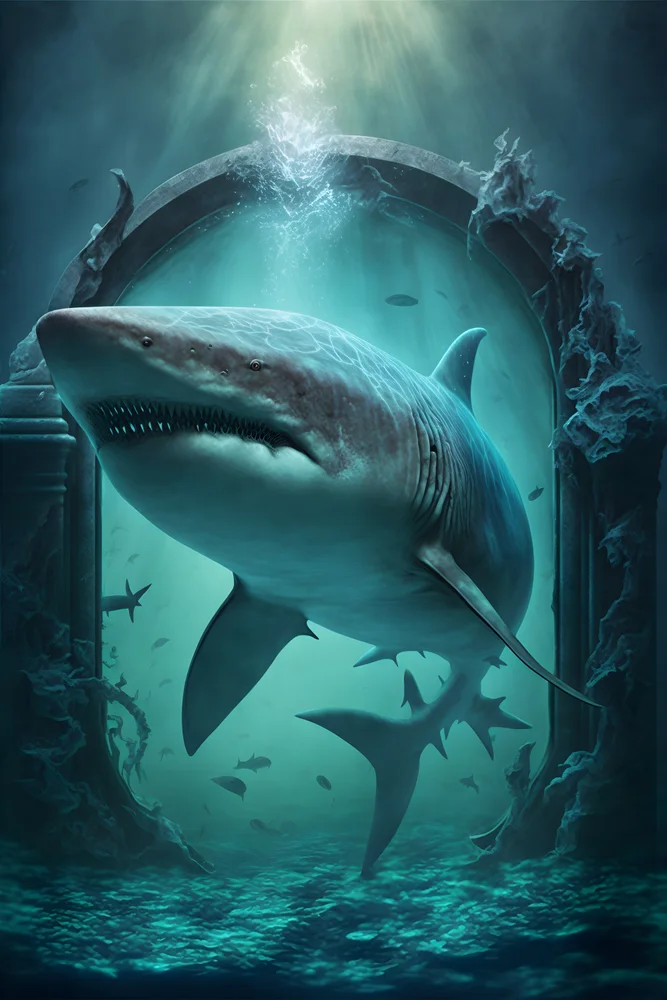 Tablou canvas: Rechin Înotând prin Arc Subacvatic - Thumbnail 2