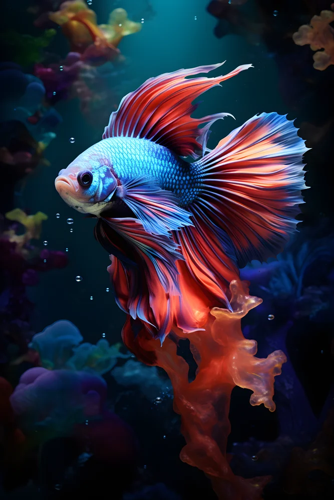 Tablou canvas: Pește Betta în Nuante de Albastru și Roșu - Thumbnail 2
