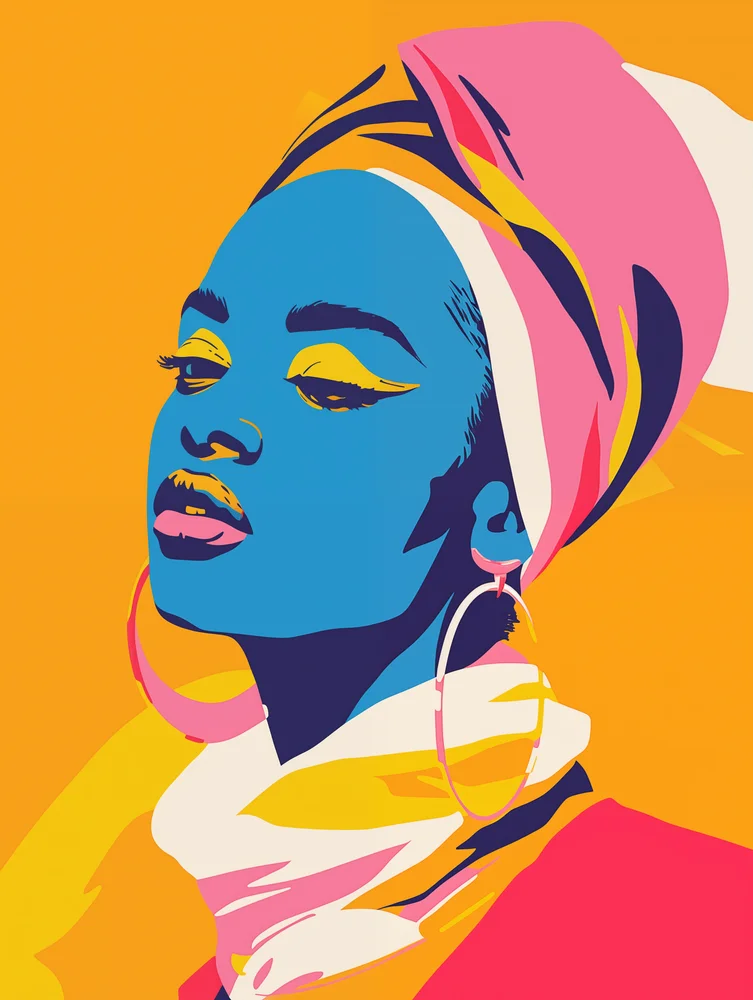 Tablou canvas: Portret Afro-Modern în Culori Vibrante - Thumbnail 2