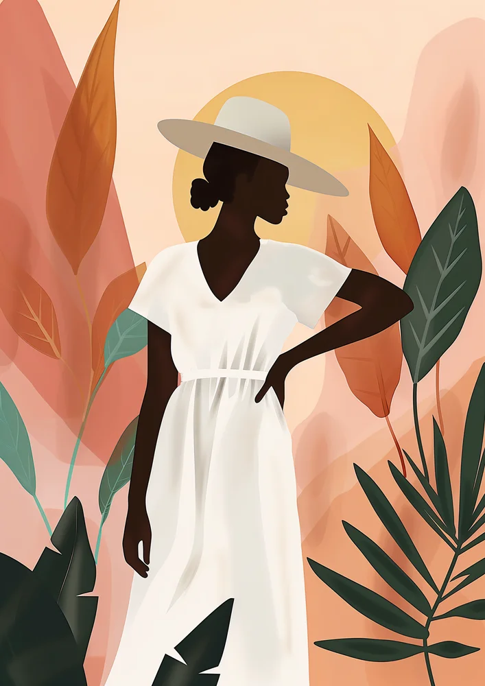 Tablou canvas: Femeie în Pălărie cu Elemente Vegetale - Thumbnail 2