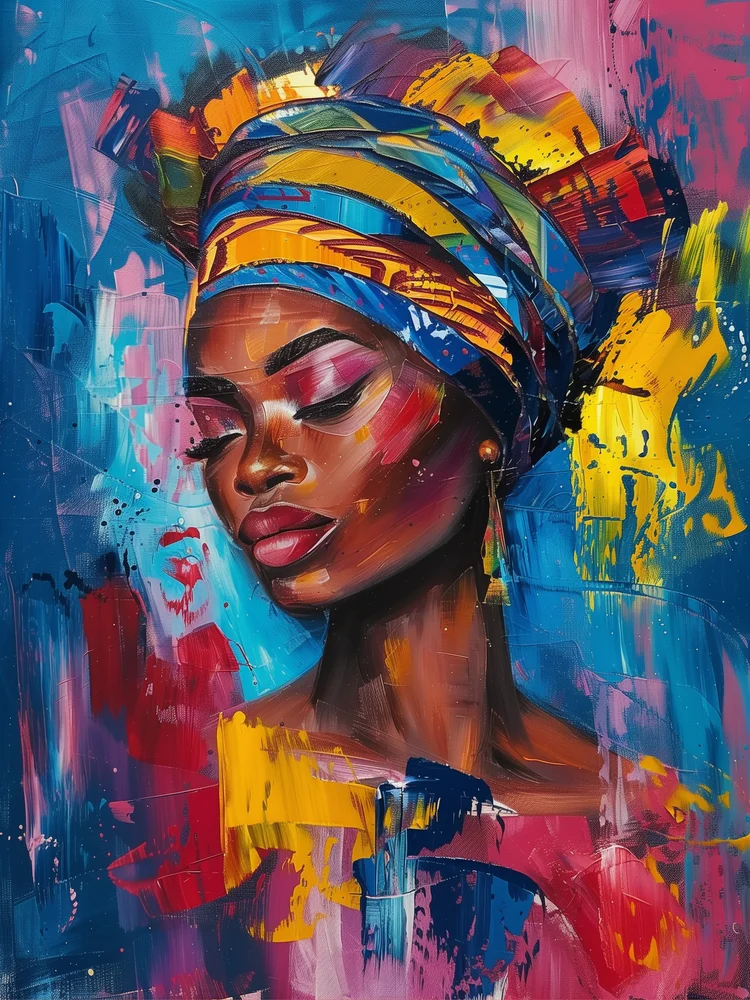 Tablou canvas: Portret Vibrant cu Turban African - Thumbnail 2