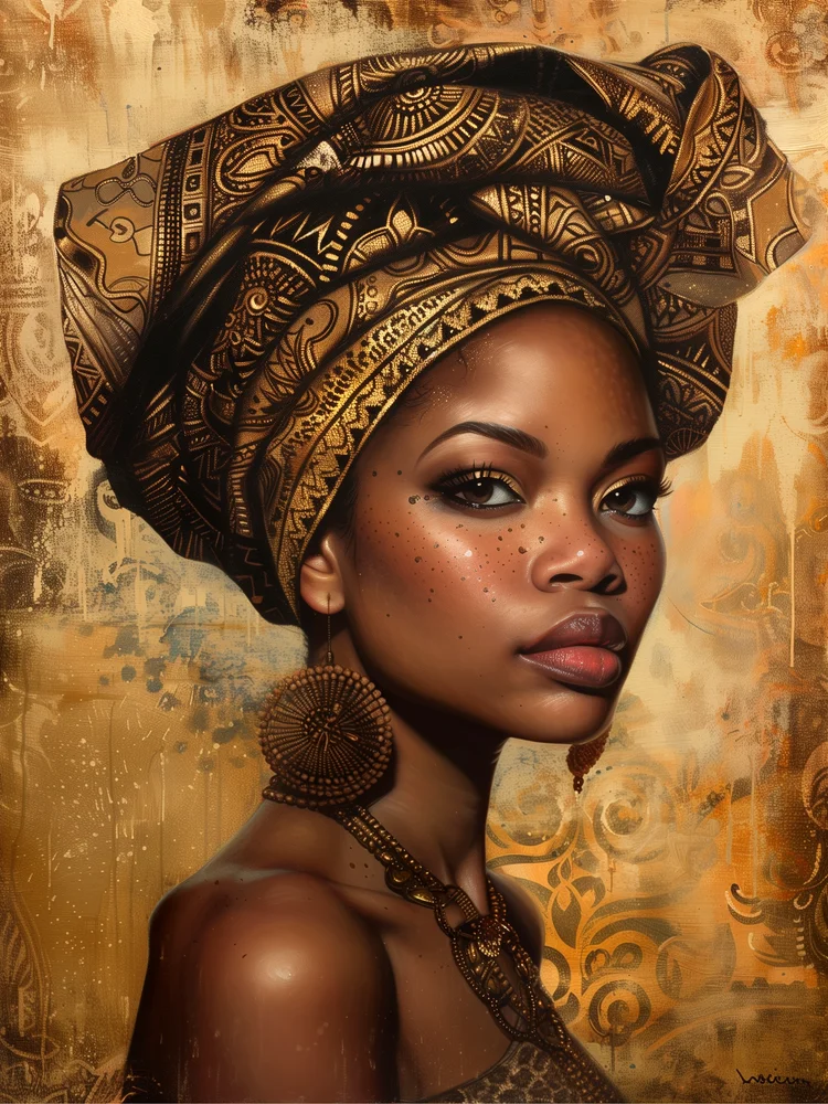 Tablou canvas: Portret Feminin cu Accente Tribale - Thumbnail 2