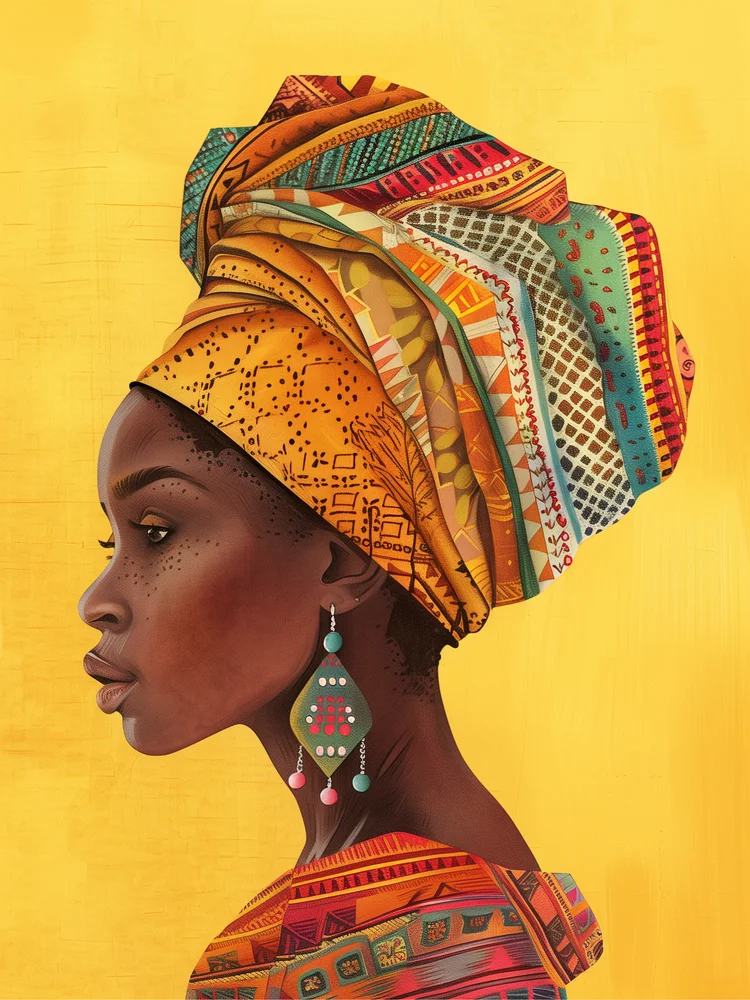 Tablou canvas: Portret de Femeie cu Turban Multicolor - Thumbnail 2