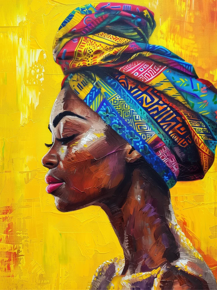 Tablou canvas: Portret Femeie cu Turban Multicolor - Thumbnail 2