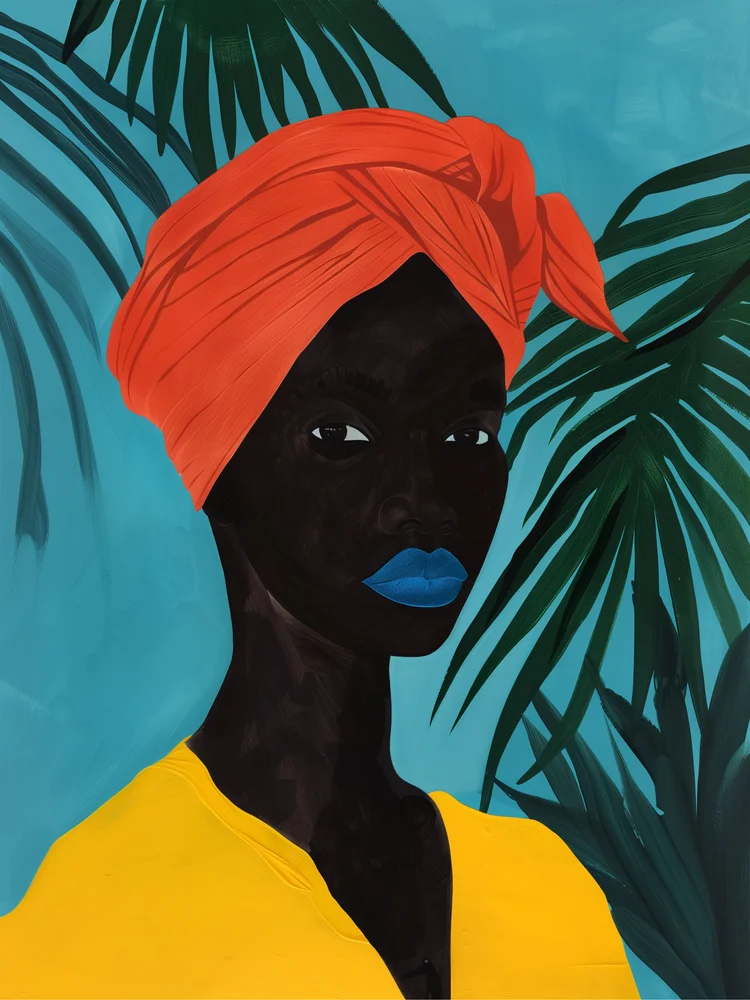 Tablou canvas: Portret African cu Turban Portocaliu - Thumbnail 2