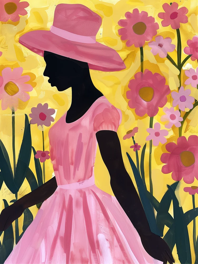 Tablou canvas: Siluetă Elegantă în Grădină cu Flori - Thumbnail 2