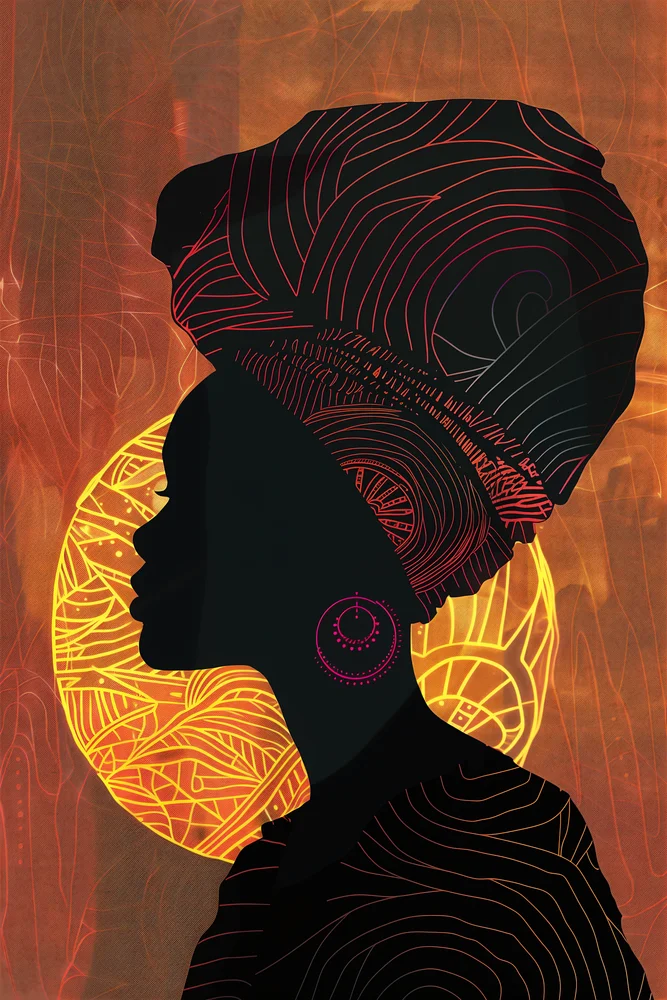 Tablou canvas: Siluetă Africană cu Pălărie Colorată - Thumbnail 2