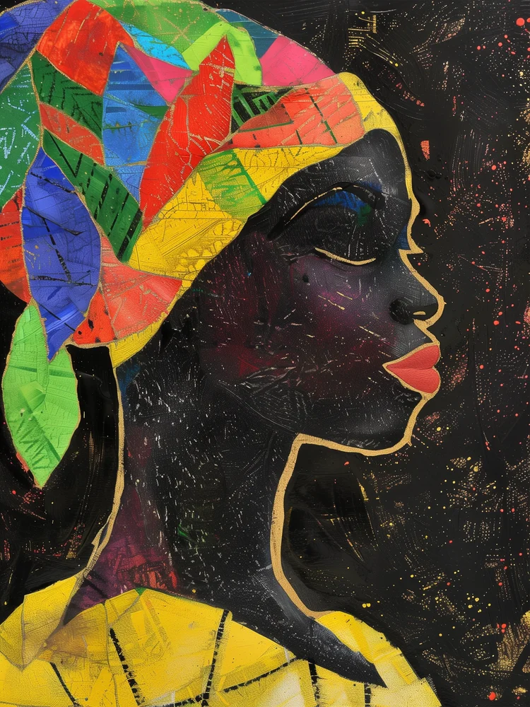 Tablou canvas: Portret Femeie în Turban Multicolor - Thumbnail 2