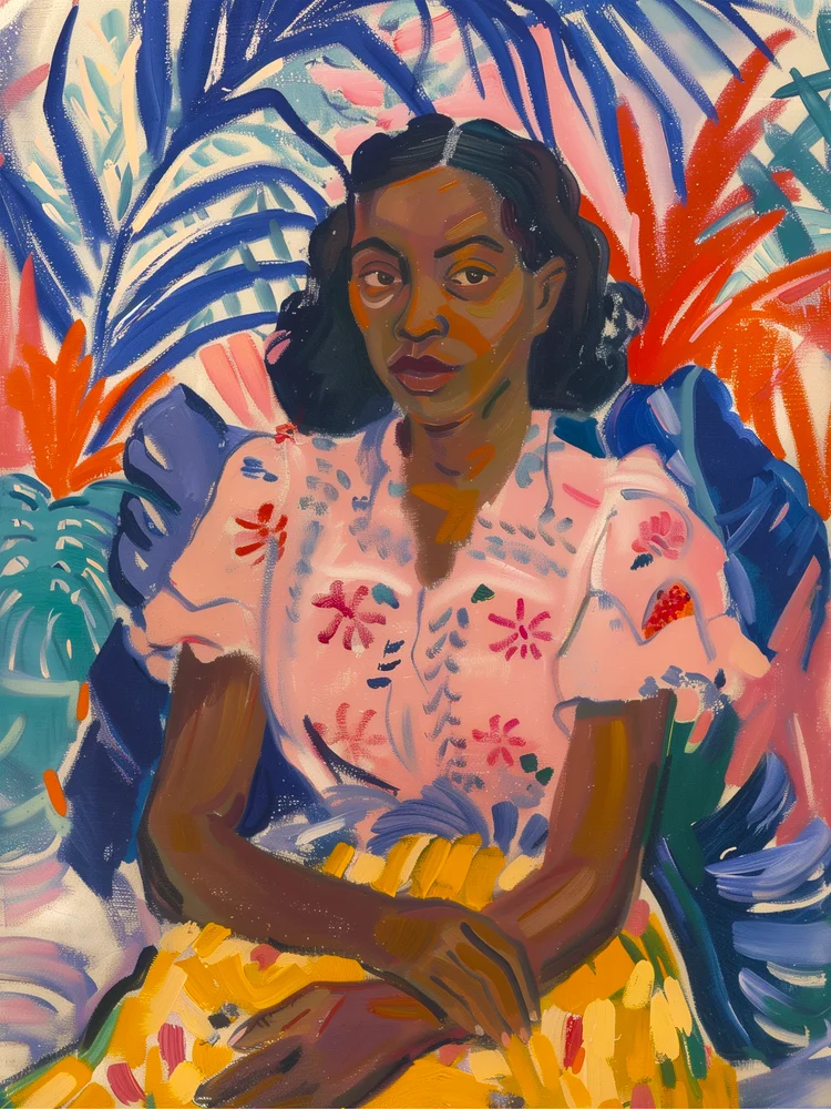 Tablou canvas: Portret African cu Elemente Vegetale - Thumbnail 2