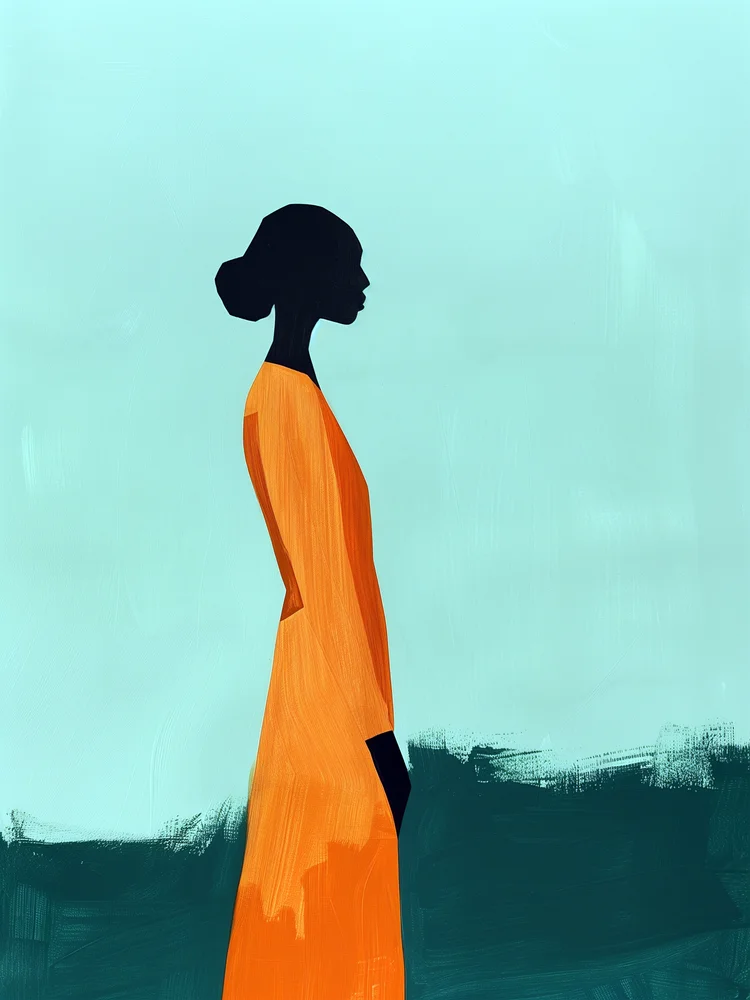 Tablou canvas: Siluetă Eleganta în Portocaliu Vibrant - Thumbnail 2