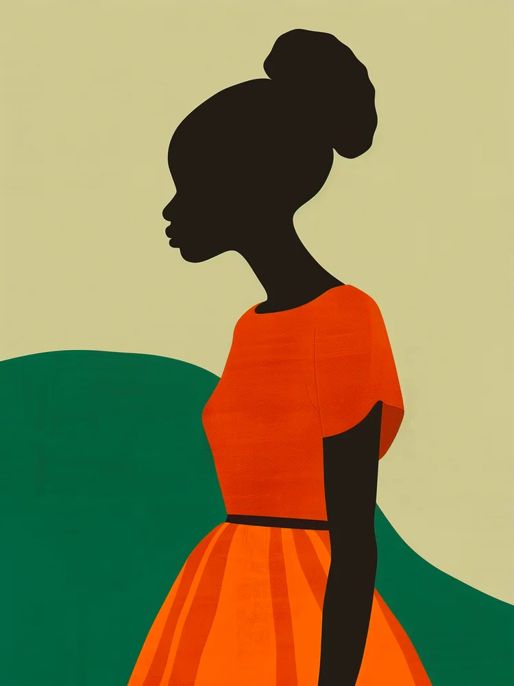 Tablou canvas: Siluetă Elegantă cu Rochie Portocalie - Thumbnail 2