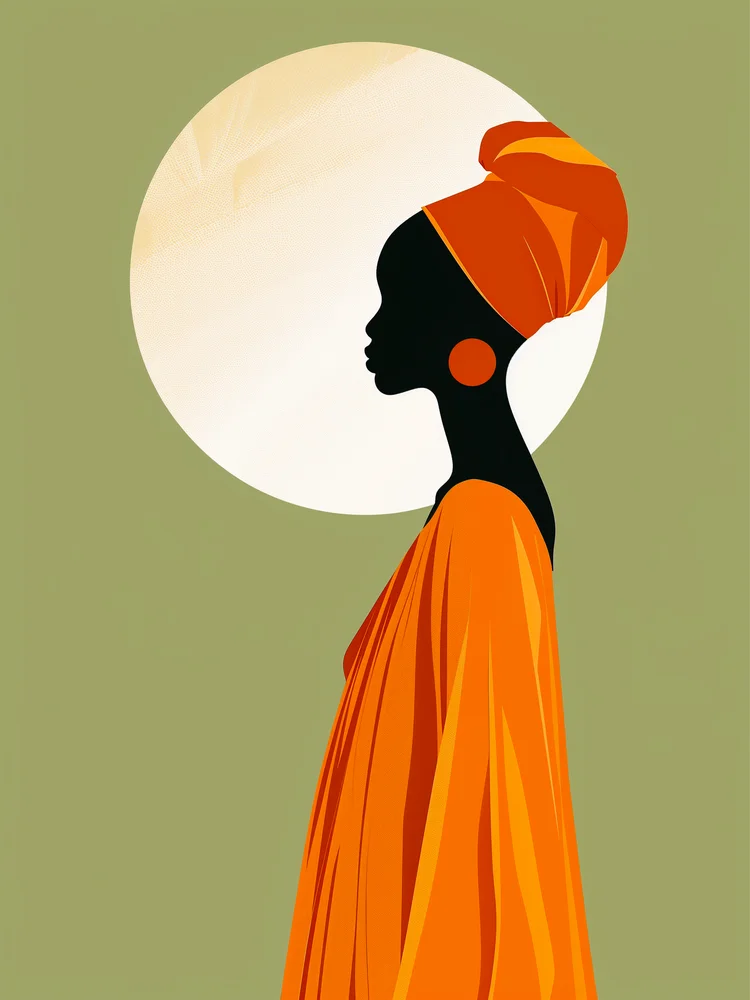 Tablou canvas: Siluetă Africană cu Turban în Portocaliu - Thumbnail 2