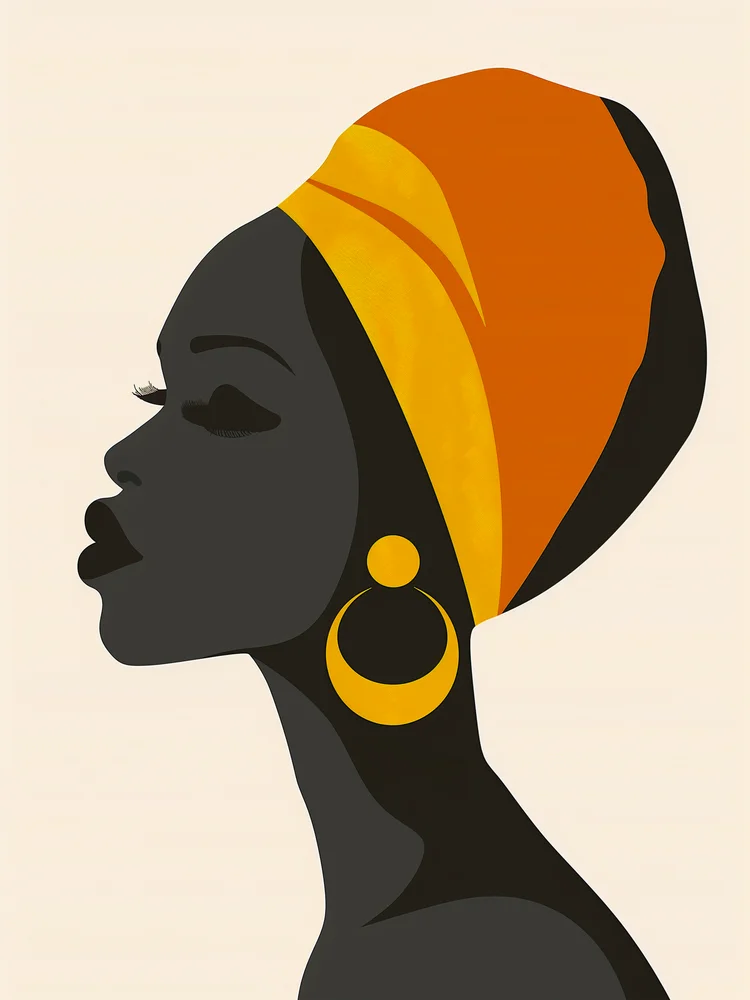 Tablou canvas: Silhouette Africană cu Turban Portocaliu - Thumbnail 2