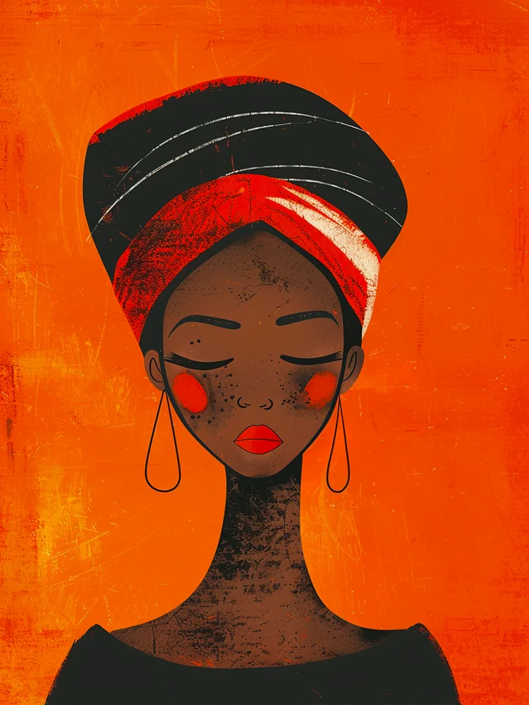 Tablou canvas: Portret Femeie cu Turban Roșu și Negru - Thumbnail 2