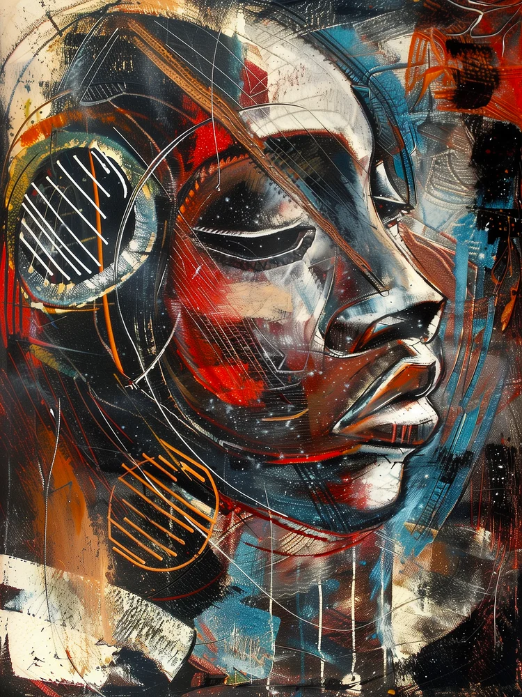 Tablou canvas: Portret Abstract cu Motive Africane - Thumbnail 2