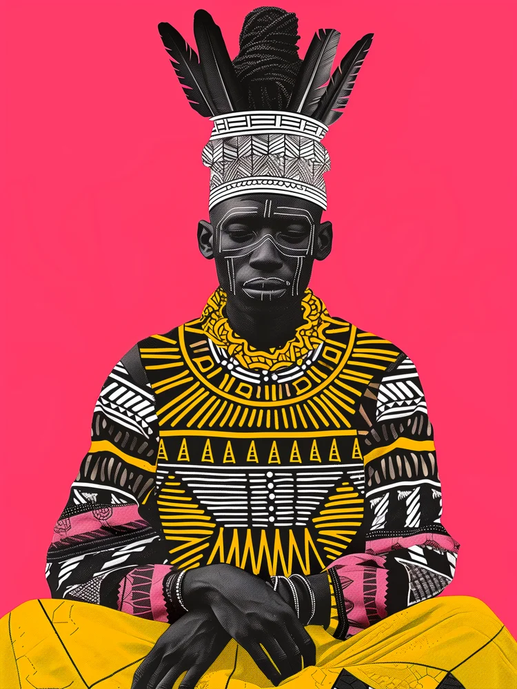 Tablou canvas: Portret African cu Motive Geometrice - Thumbnail 2