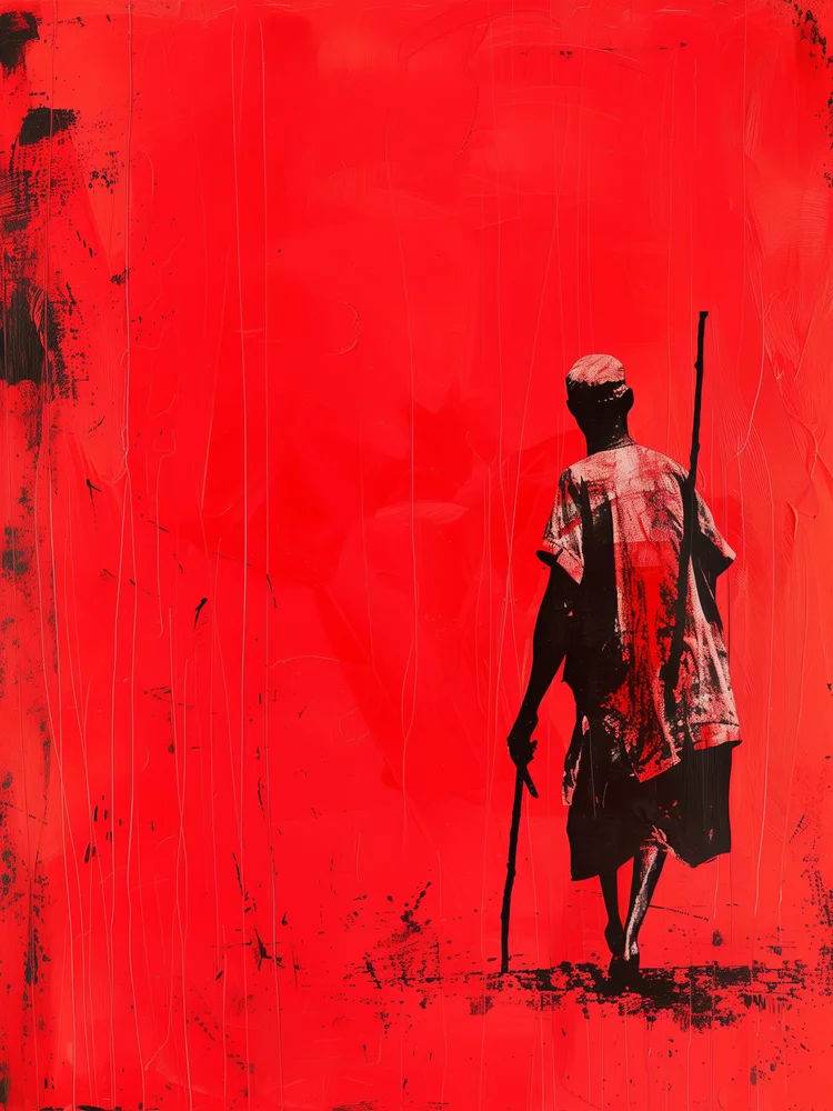 Tablou canvas: Siluetă Africană pe Fundal Roșu Intens - Thumbnail 2