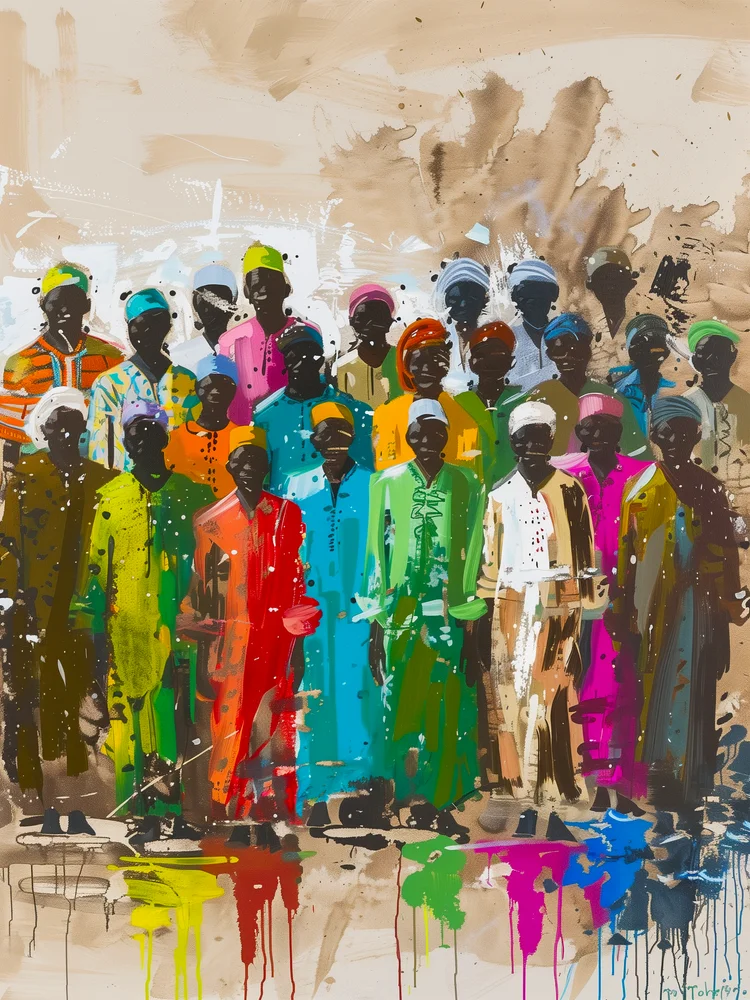 Tablou canvas: Grup de Oameni în Culori Vibrante - Thumbnail 2