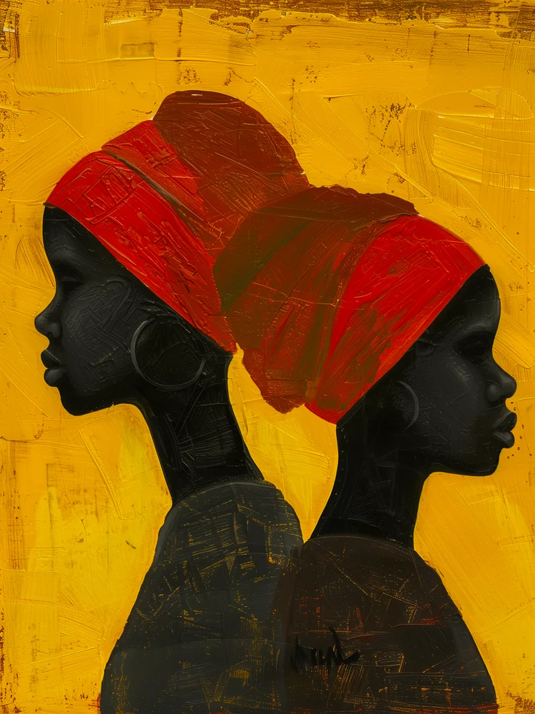 Tablou canvas: Silhouette Africane în Fundal Galben - Thumbnail 2