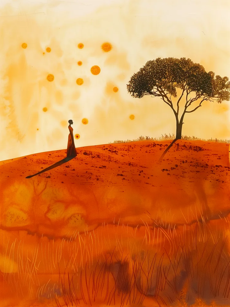 Tablou canvas: Peisaj African cu Arbore și Siluetă - Thumbnail 2