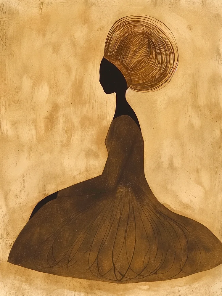 Tablou canvas: Siluetă Africană cu Fundal Ocru - Thumbnail 2