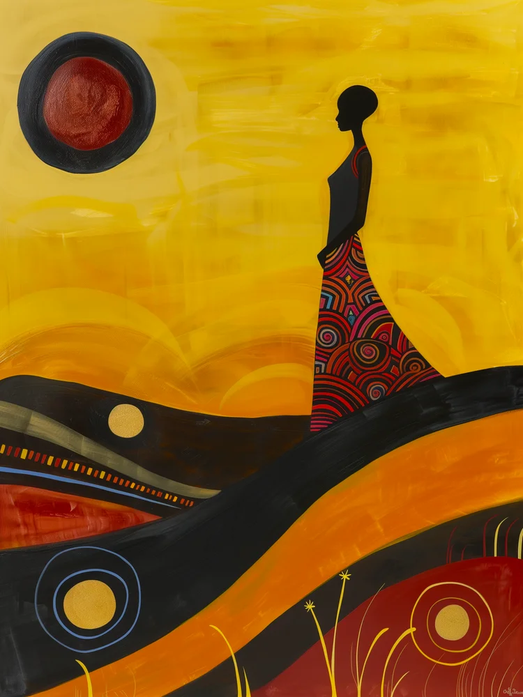 Tablou canvas: Siluetă Africană sub Soarele Auriu - Thumbnail 2